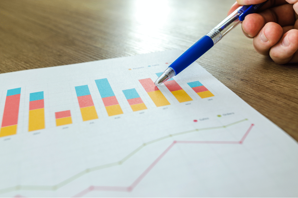 Person reviewing financial charts and business performance data